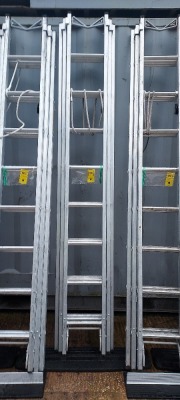 1 X LYTE 5B TRIPLE EXTENSION ALUMINIUM SILVER LADDERS - 2.5 - 5.96 METERS - ROLE RUNG SUPPORT AND LASHING ROPE - ALSO TO INCLUDE ANTISLIP LADDER STOPS