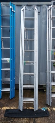 1 X LYTE 5B TRIPLE EXTENSION ALUMINIUM SILVER LADDERS - 2.5 - 5.96 METERS - ROLE RUNG SUPPORT AND LASHING ROPE -ALSO TO INCLUDE ANTISLIP LADDER STOPS