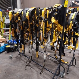 11 X 4 POINT FULL BODY FALL PROTECTION HARNESSES WITH RIDGEAR ENERGY ABSORBING LANYARDS ( PLEASE NOTE THESE ARE USED )