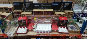 FULL BAY OF MIXED PREMIER CHRISTMAS LOT CONTAINING ULTRABRIGHTS DOUBLE STAR WITH 140 LARGE LED'S , MICROBRIGHTS DOUBLE HEART 170 LED'S IN RAINBOW , 50 BULB FESTOON LIGHTS 24.5M LIT LENGTH , PLATFORM 53 CLASSIC TRAIN SETS , BATTERY OPERATED 100 LED LIGHTS 