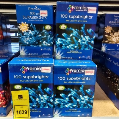 29 X BRAND NEW PREMIER CHRISTMAS LIGHT'S 100 SUPABRIGHTS IN BLUE WITH GREEN CABLE SIZE 8M