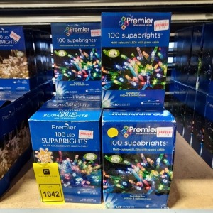 28 X BRAND NEW PREMIER CHRISTMAS LIGHT'S 100LED SUPABRIGHTS IN MULTI - COLOURED WITH GREEN CABLE SIZE 8