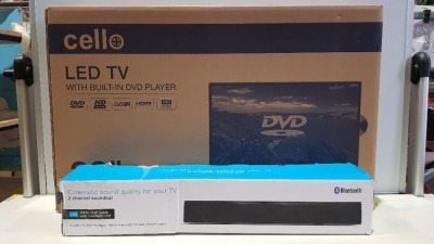 CELLO 32 INCH LED TV WITH DVD PLAYER (A- GRADE) WITH BLUETOOTH 12V YW-S15M SOUNDBAR (A- GRADE)