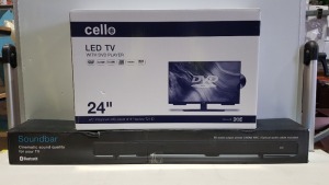 CELLO 24 INCH LED TV WITH DVD PLAYER (A- GRADE) WITH BLUETOOTH 12V YW-S23 SOUNDBAR (B GRADE)