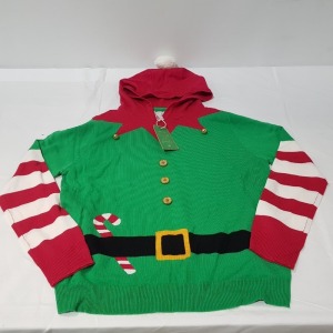 16 X BRAND NEW SEASONS GREETINGS ELF HOODIES WITH BELLS IN VARIOUS SIZES