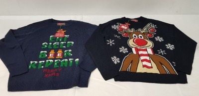 14 X BRAND NEW MIXED CHRISTMAS JUMPER LOT TO INCLUDE 7 X RUDOLPH WITH BAUBLES JUMPERS - EAST SLEEP BEER REPEAT CHRISTMAS JUMPERS ALL IN VARIOUS SIZES