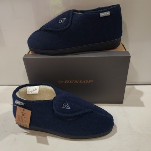 38 X BRAND NEW DUNLOP MEN'S ADUSTABLE TOUCH FASTENING ORTHOPAEDIC BOOT SLIPPER'S ALL IN STYLE NAME ALBERT IN MIXED COLOUR I.E NAVY FELT , BROWN PLAID , GREEN KNIT AND NAVY , IN MIXED SIZE'S UK10 , UK11 , AND UK 12 ON A FULL SHELF