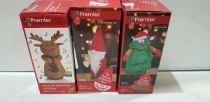 LARGE AMOUNT OF MIXED PREMIER MUSICAL DANCING REINDEER AND NORDIC AND GONK IN THREE BOXE'S (NOTE CUSTOMER RETURNS)