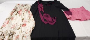 50 X BRAND NEW MIXED SHEIN CLOTHING LOT CONTAINING FLORAL DRESS IN WHITE /RED SIZE M , BLUE / WHITE FLORAL DRESS ,SHORTS IN BLACK SIZE L , TOP PINK SPORTS TOP SIZE L , WHITE TOP SIZE SMALL ETC IN A FULL CRATE