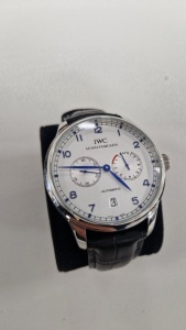 IWC PRE-OWNED GENTS PORTUGUESE 7 DAY STEEL STRAP WATCH NO BOX OR PAPERS