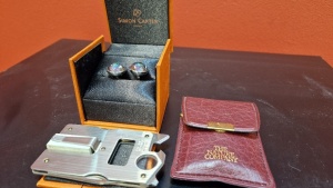 1 PAIR OF SIMON CARTER LONDON CUFF LINKS WITH THE NATURE COMPANY KANGER STAINLESS STEEL MULTI TOOL