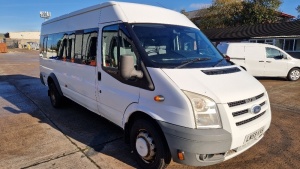 WHITE FORD TRANSIT 100 T430 17S RWD DIESEL MINIBUD 2402CC FIRST REGISTERED 18/1/2010 REG: LM59KYH MILEAGE : 174,315 1 KEY NO V5 MOT UNTIL 23/1/2025 16 SEAT MINIBUS ALL WITH SEAT BELTS FITTED WITH TACHO, HAS TOW BAR & ELECTRICS NO VAT HAS PASSED COIF BUT N