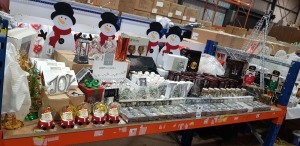 100 X PIECE BRAND NEW MIXED PREMIER CHRISTMAS LOT TO INCLUDE SANTA SNOW GLOBES - JOY SIGNS - SNOWMEN - TRAIN SNOW GLOBE - FIREPLACE SNOW GLOBE - METAL CHRISTMAS TREES - LUXURY BAUBLES - WATER SPINNERS - ETC