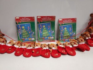 270 X MIXED CHRISTMAS LOT CONTAINING 200 MOSAIC CRAFT KITS AND 70 HANGING REINDEER ADVENT CALENDER DECORATION IN 2 BOX.