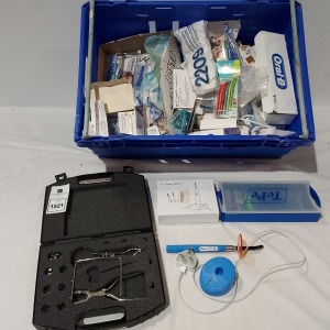 TRAY OF MIXED DENTISTRY PRODUCTS TO INC - STAINLESS STEEL UTENSILS, ROXILOD IMPLANTS ETC