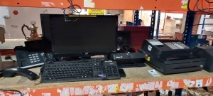 MIXED ELECTRONIC LOT TI INC - 2 X MONITORS, CASIO TILL, SAFESCAN SCANNER, PHONE SET, PETTY CASH SAFE, TICKET PRINTER ETC