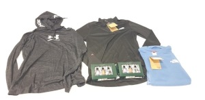 5 PIECE MIXED CLOTHING LOT TO INCLUDE 1 X NORTH FACE MENS TSHIRT IN SIZE L, 1 X UNDER ARMOUR TRAINING HOODED TOP IN SIZE M (WITH SECURITY TAG), 1 X NORTH FACE BLACK TRAINING TOP IN SIZE M (WITH SECURITY TAG, 2 X TED BAKER PASHION SCENT DISCOVERY SCENT SET