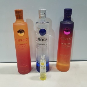 11 X BRAND NEW MIXED ALCOHOL LOT CONTAINING 4 CIROC SNAP FROST VODKA 40%VOL SIZE 70CL , 3 CIROC PASSION ECOTIC BLEND OF THE TROPICS FLAVOURED VODKA 37.5%VOL SIZE 70CL , 3 CIROC SUMMER CITRUS FLAVOURED VODKA 37.5%5 VOL SIZE 70CL , AND 1 CIROC PINEAPPLE FR