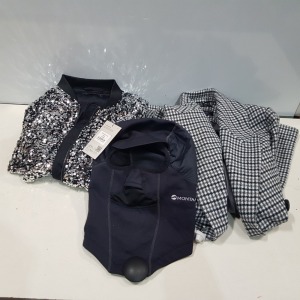 3 PIECE CLOTHING LOT TO CONTAIN 1 X MONTANE FACE GUARD,1 X M&S SILVER SEQUINED JACKET SIZE 12 AND 1 X M&S CHECKERED JACKET SIZE 8. PLEASE NOTE ALL HAVE SECURITY TAGS