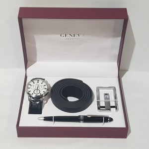 1 X BRAND NEW BOXED GENEVA SUPERIOR EXECUTIVE STYLE WATCH, BELT AND PEN GIFT SET (P)