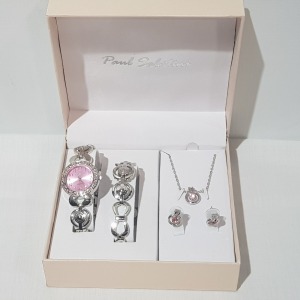 1 X BRAND NEW BOXED PAUL SALATINI GIFT SET TO INCLUDE WATCH, BRACELET, NECKLACE AND EARRINGS, MODEL #27140 (P)