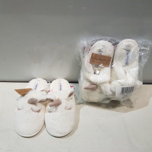 60 X BRAND NEW FACTORY SEALED GIRLS SLIPPERS IN CREAM AND PINK IN VARIOUS SIZES, IN 6 BOXES