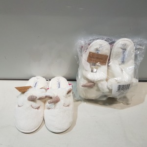 60 X BRAND NEW FACTORY SEALED GIRLS SLIPPERS IN CREAM AND PINK IN VARIOUS SIZES, IN 6 BOXES