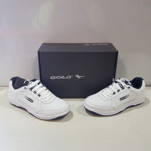 10 X BRAND NEW BOXED MENS GOLA BELMONT WIDE FIT TRAINERS IN WHITE/NAVY IN STYLE AMA203 IN VARIOUS SIZES