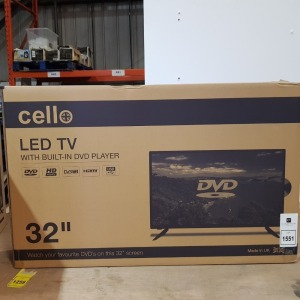 1 X CELLO 32 INCH LED TV WITH BUILT-IN DVD PLAYER (A- GRADE)