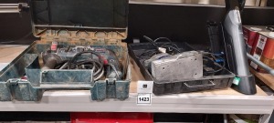 3 X PIECE MIXED TOOL LOT TO INCLUDE 1X BOSCH HAMMER DRILL - 1X NU TOOL SANDER - 1X BLAUPUNKT HOOVER WITH CHARGER