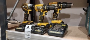 7 X PIECE STANLEY TOOL LOT TO INCLUDE 1X STANLEY IMPACT DRIVER WITH BATTERY - 2X STANLEY COMBI DRILLS WITH BATTERYS AND 1X CHARGER AND 3X SPARE BATTERIES