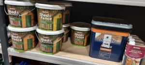 16 X PIECE MIXED BRAND NEW LOT TO INCLUDE 9X BARRETTINE SHED AND FENCE RESIN WOOD TREATMENT - 5L - 1X JOINT-IT 20KG TUB OF JOINTING MORTAR - 6X BARRETTINE 1L WOOD PROTECTIVE TREATMENT IN RED CEDAR