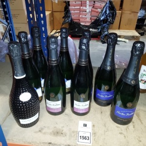 9 X BRAND NEW MIXED CHAMPAGNE LOT CONTAINING PALMES D'OR BRUT 12.5%VOL SIZE 750ML , NICOLAS FEUILLATTE 12%VOL SIZE 750ML , TERROIR PREMIER CRU 12%VOL SIZE 750ML ETC