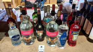 20 X BRAND NEW MIX DRINKS LOT CONTAININING J . J WHITLEY ARTISANAL VODKA 37%5VOL size 1.5l , CAZCABEL TEQUILA BLANCO 38%VOL SIZE 70CL , JJ DRY GIN 37.5%VOL , SIZE 70CL , ANTICA SAMBUCA CLASSIC 38%VOL SIZE 70CL ,CAPTAIN MORGAN SPICED GOLD AND DARK 35%VOL 