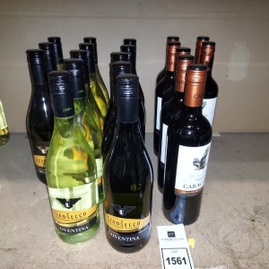 20 X BRAND NEW MIXED WINE LOT CONTAINING CARACARA WINE OF CHILE 13%VOL SIZE 750CL , CIAOSECCO NOVENTINA 10.5%VOL SIZE 750CL ,