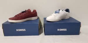 15 X BRAND NEW K.SWISS MEMORY FOAM TRAINERS IN MIXED COLOURS OX BLOOD/ WHITE, WHITE/ BLUE, ALL IN UK SIZE 9