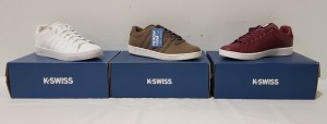 15 X BRAND NEW K.SWISS MEMORY FOAM TRAINERS IN MIXED COLOURS OX BLOOD/ WHITE, WHITE / BLUE AND COCOCHIP/ WHITE ALL IN UK SIZE 9