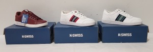 15 X BRAND NEW K.SWISS MEMORY FOAM TRAINERS IN MIXED COLOURS WHITE/ MIXED, WHITE/ BLUE, OX-BLOOD/ WHITE ALL IN UK SIZE 9