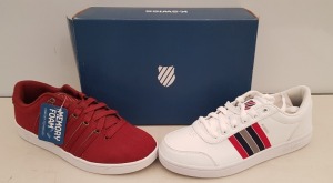 15 X BRAND NEW K.SWISS MEMORY FOAM TRAINERS IN MIXED COLOURS RED / WHITE, WHITE/ MULTICOLOURED ALL IN UK SIZE 9