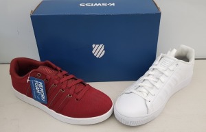 15 X BRAND NEW K.SWISS MEMORY FOAM TRAINERS IN MIXED COLOURS RED/ WHITE, CHOCOCHIP/ WHITE ALL IN UK SIZE 9