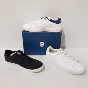 15 X BRAND NEW K.SWISS MEMORY FOAM TRAINERS IN MIXED COLOURS BLACK/ WHITE, WHITE, BLUE, BLACK/ WHITE, WHITE ALL IN UK SIZE 8.5