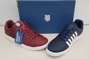 15 X BRAND NEW K.SWISS MEMORY FOAM TRAINERS IN MIXED COLOURS OX-BLOOD/ WHITE, BLACK/ GREY, BLACK, BLACK/ WHITE ALL IN UK SIZE 8