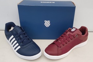 15 X BRAND NEW K.SWISS MEMORY FOAM TRAINERS IN MIXED COLOURS BLACK/ WHITE, OX-BLOOD/ WHITE ALL IN UK SIZE 8