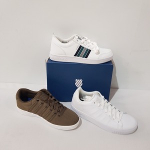 15 X BRAND NEW K.SWISS MEMORY FOAM TRAINERS IN MIXED COLOURS CHOCOCHIP/ WHITE, RED/ WHITE, WHITE, BLACK/ WHITE ALL IN UK SIZE 8