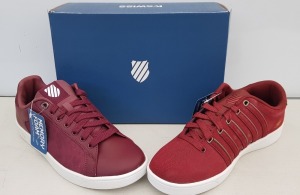 15 X BRAND NEW K.SWISS MEMORY FOAM TRAINERS IN MIXED COLOURS OX-BLOOD/ WHITE, RED/ WHITE IN UK SIZE 8