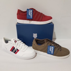 15 X BRAND NEW K.SWISS MEMORY FOAM TRAINERS IN MIXED COLOURS RED/ WHITE CHOCOCHIP/ WHITE AND WHITE/ MIXED , ALL IN UK SIZE 8