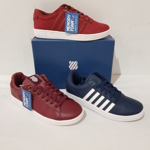 15 X BRAND NEW K.SWISS MEMORY FOAM TRAINERS IN MIX COLOURS OXBLOOD/ WHITE, BLACK/ WHITE AND FIREBRICK/ WHITE, , ALL IN UK SIZE 7