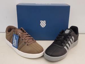 15 X BRAND NEW K.SWISS MEMORY FOAM TRAINERS IN MIX COLOURS BLACK/ GREY AND CHOCO CHIP/ WHITE , ALL IN UK SIZE 7