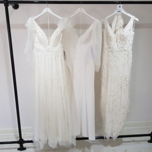 3 X BRAND NEW MIXED WEDDING DRESS LOT TO INCLUDE 2 X CHARLOTTE BRIDAL IVORY DRESSES IN SIZE 10 RRP £530 - 1 X GEORGIA BRIDAL IVORY DRESS NO SIZE RRP £575 *** NOTE: ASSETS LOCATED IN BLACKBURN - COLLECT IN PERSON ONLY - BOOK SEPARATE COLLECTION TIME ***