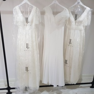 3 X PIECE BRAND NEW MIXED WEDDING DRESS LOT TO INCLUDE 1 X CHARLOTTE BRIDAL ETTA IVORY DRESS IN SIZE 10 RRP £650 - 1 X GEORGIA BRIDAL IVORY DRESS NO SIZE - 1 X CHARLOTTE BRIDAL IVORY DRESS SIZE 8 *** NOTE: ASSETS LOCATED IN BLACKBURN - COLLECT IN PERSON O